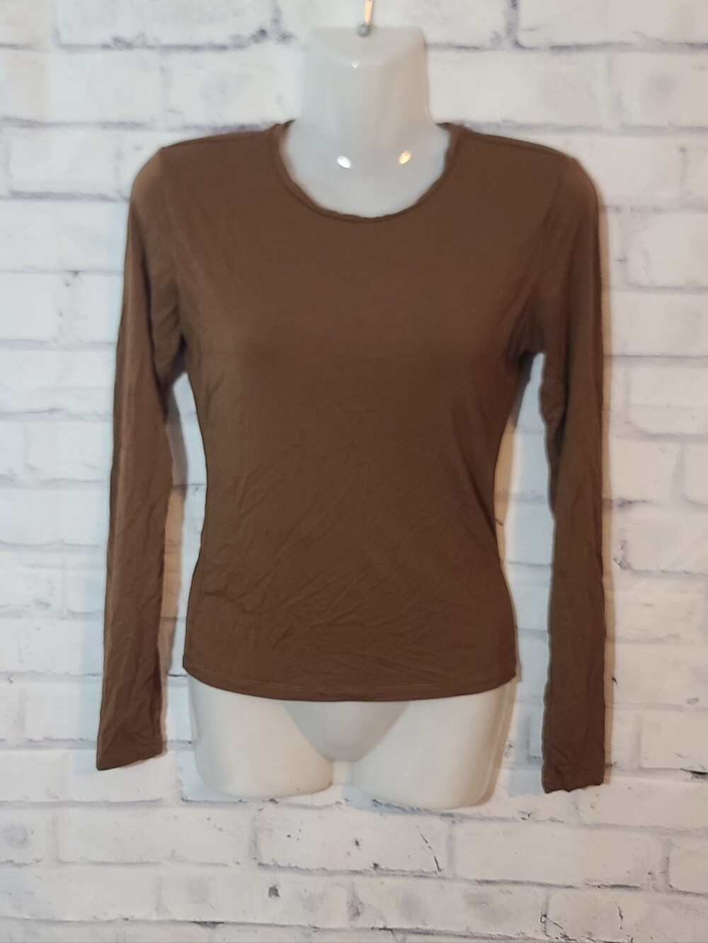 Stretchy Long Sleeve Brown Rust Shirt Small